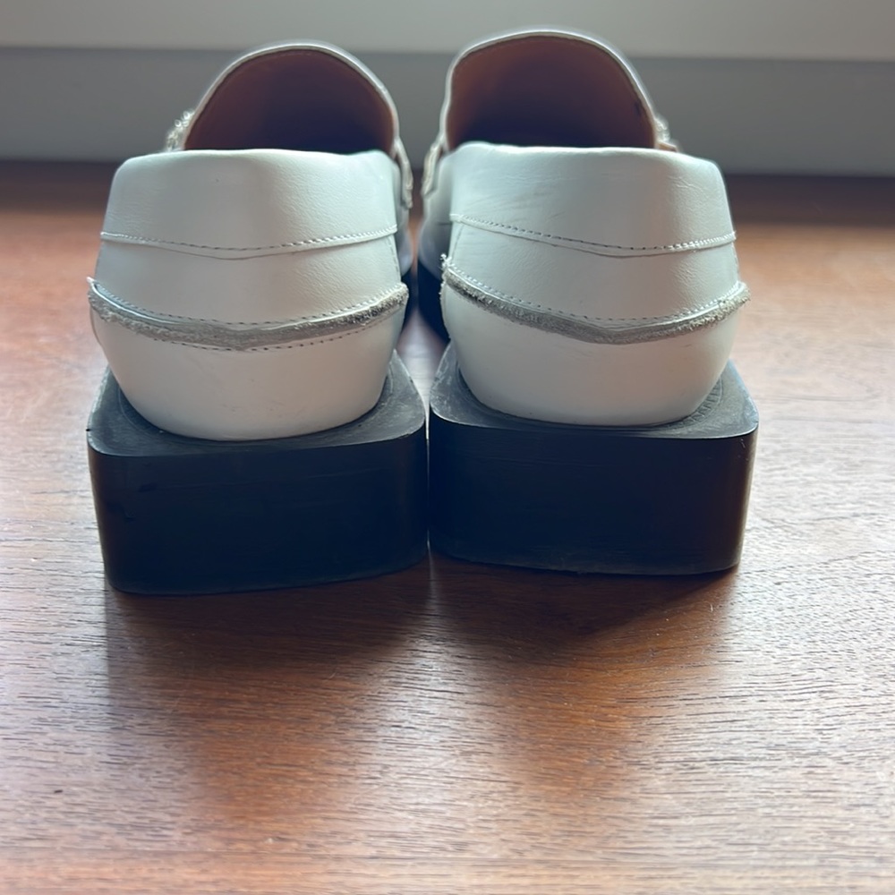 GANNI Crystal Embellish white leather loafers - Picture 3 of 7